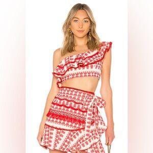Alexis Vibrant Red and White Two-Piece  Ensemble.